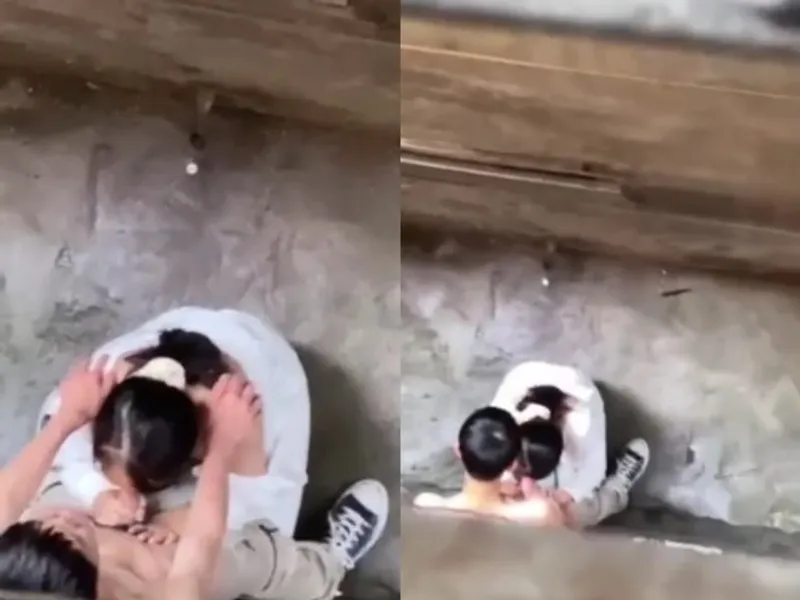Quay lén em học sinh bú buồi người yêu ở khe nhà